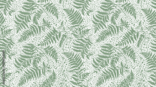 Repeating Fern Leaf Pattern on Light Background with Green Foliage.