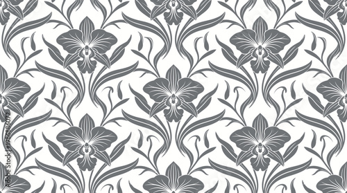 Intricate Black and White Damask Floral Pattern for Textiles and Wallpapers.