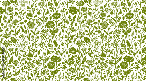 Green leafy botanical seamless pattern suitable for textiles and wallpaper design.