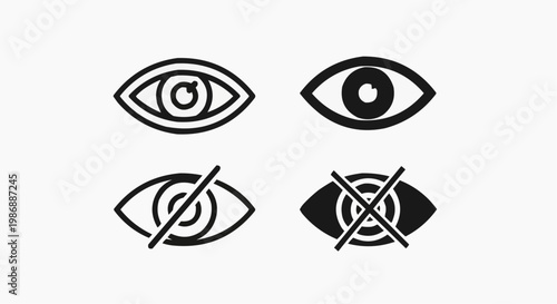 Eye Visibility and Password Toggle Icons Set - Show and Hide Symbols