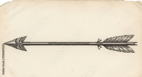 Hand drawn vintage arrow with detailed fletching.