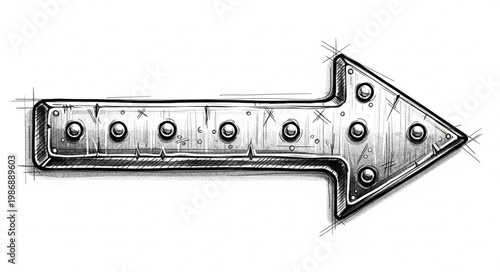 Hand drawn riveted right pointing arrow sketch.