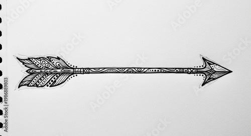 Hand drawn ink arrow sketch with fletching.