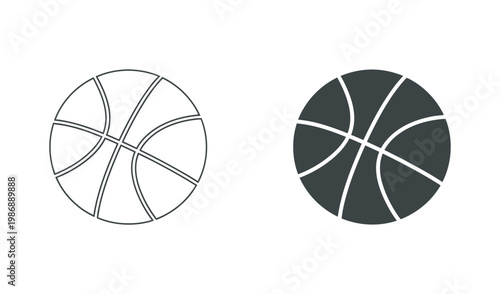 Detailed illustration of a basketball in two styles, outline and filled, isolated on white background for sports graphics.