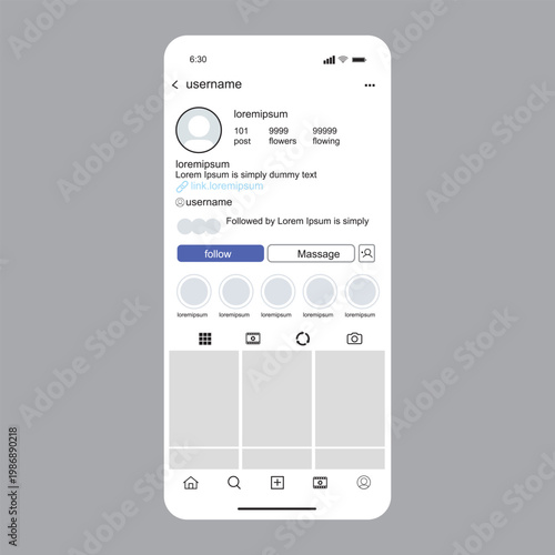 Smartphone screen with social media profile page mobile phone