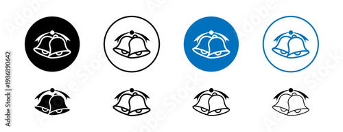 Bell icons set in black and blue colors on white background