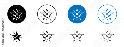 Best employee icons set in black and blue colors on white background