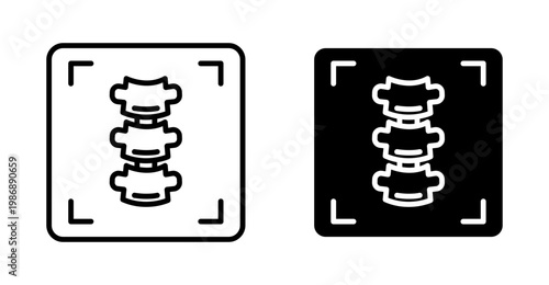 Body spine scan icons set in black and blue colors on white background