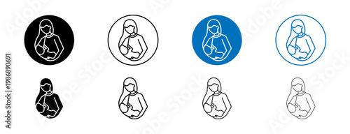 Breastfeeding icons set in black and blue colors on white background