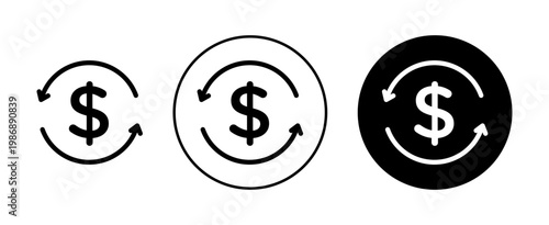 Circulation of money icons set in black and blue colors on white background