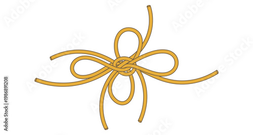 Decorative bow knot made from golden twine in studio lighting