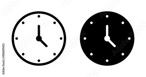 Clock icons set in black and blue colors on white background