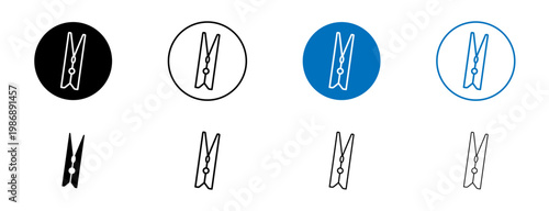 Clothespin icons set in black and blue colors on white background