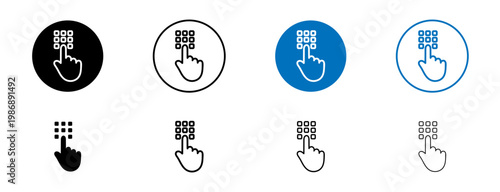 Code lock icons set in black and blue colors on white background