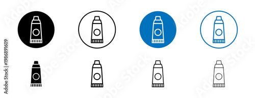 Cosmetic tube icons set in black and blue colors on white background