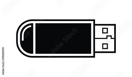 Black USB flash drive icon isolated on white background, simple and modern design, perfect for technology and data storage concepts.