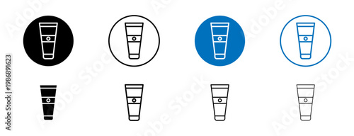 Cream tube icons set in black and blue colors on white background