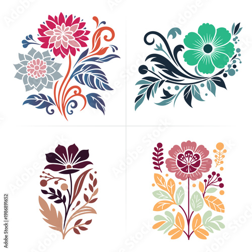 Modern Botanical Floral Illustration Pack with Elegant Line Art Flowers and Leaf Elements