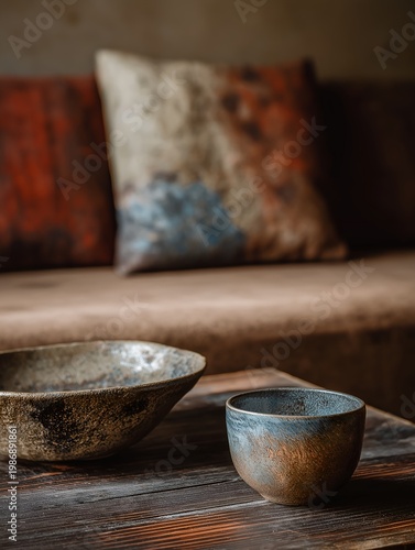 A refined interior composition featuring textured seating, ceramic decor, and natural tones, perfect for editorial design, branding visuals, and modern lifestyle content