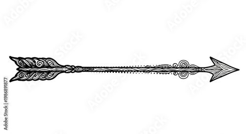 Antique Hand Drawn Arrow Illustration On White.