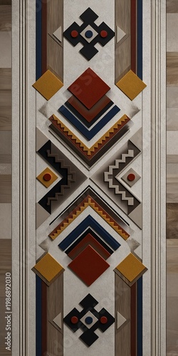 Geometric ethnic pattern with layered shapes for modern surface and branding design