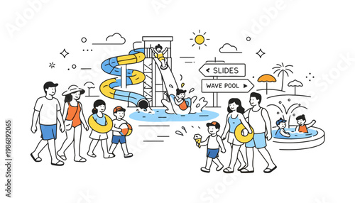 Swimming pool vector illustration of a family having fun in summer