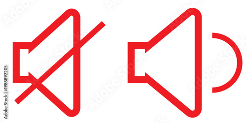 black and red  Speaker icon set. volume, loudspeaker icon . sound symbol. Mute and unmute volume sound. Speaker volume icon with sound waves. Silent and ring speaker icon set , white background, EPS10