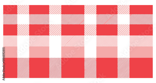 Red and white gingham pattern fabric texture background with copy space for design