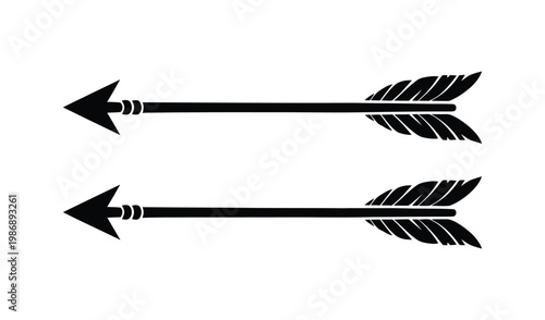 Two Black Arrows Pointing Left in Parallel, Minimalist Design, Vector Illustration, Symmetrical and Balanced Composition, Modern and Clean Style