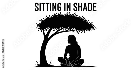 Silhouette of a woman sitting peacefully under a leafy tree during a sunny day