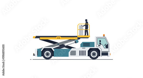 Ground staff operating a baggage loader at the airport