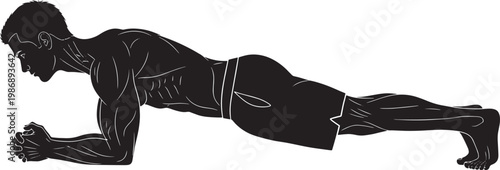 Silhouette of a Muscular Man Doing Plank Exercise - Vector Illustration
