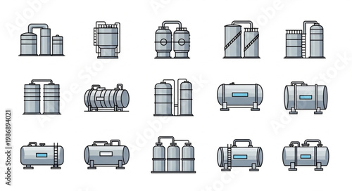 Collection of Industrial Storage Tanks and Vessels Illustrations.