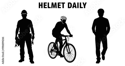 Silhouettes of diverse individuals in protective headgear representing daily safety and activity