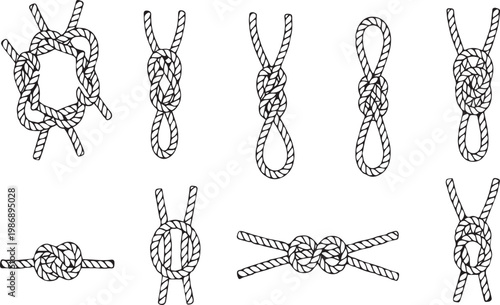 Collection of Hand Drawn Nautical Knots and Rope Illustrations sailing marine