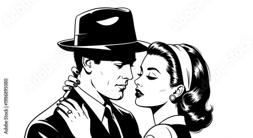 Detective spy in black suit and hat with grayscale face panel icon for mystery investigation theme featuring fedora, trench coat, noir with secret