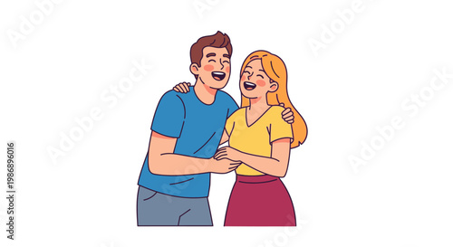 Happy young couple laughing and hugging isolated on white background