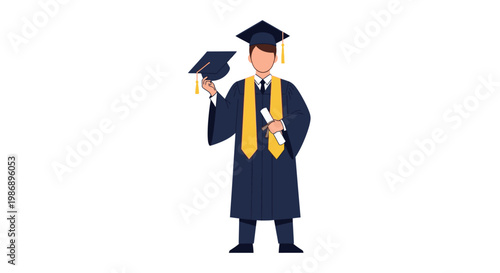 Happy graduate holding diploma and cap, celebrating academic success.