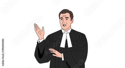 Lawyer speaking with gesture in a black robe