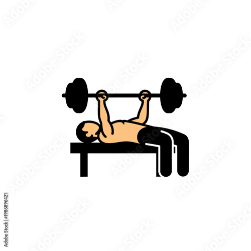 Man Lifting Barbell on Bench Press, Fitness Workout Icon