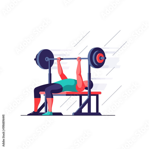 Man lifting barbell on bench press, fitness workout, gym exercise illustration