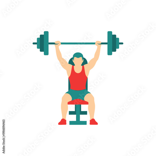 Man lifting barbell on bench press, fitness workout, strength training, gym exercise