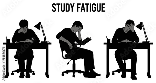 Student fatigue during late night study sessions with desk lamp illumination