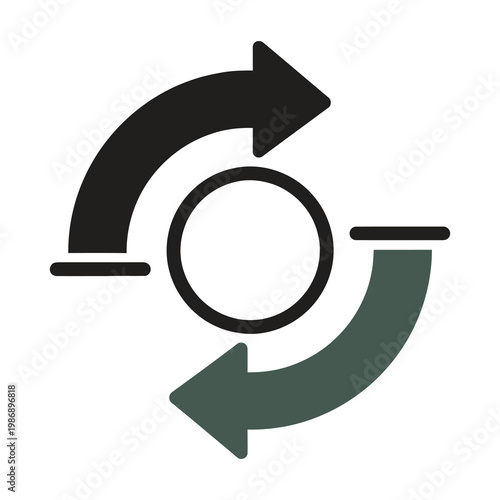 Two arrows forming a circular motion around a central circle icon