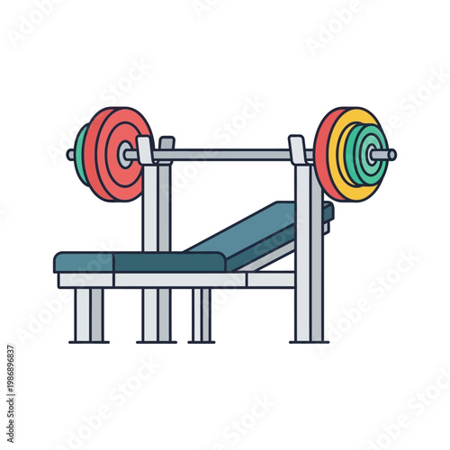 Weightlifting Bench Press Equipment with Barbell and Colorful Weights