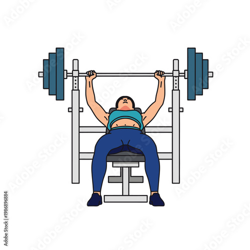 Woman doing bench press exercise with barbell on weight bench in gym, fitness workout