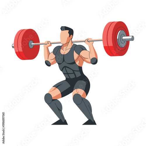 Athletic man performing barbell squat, weightlifting exercise for strong legs and glutes