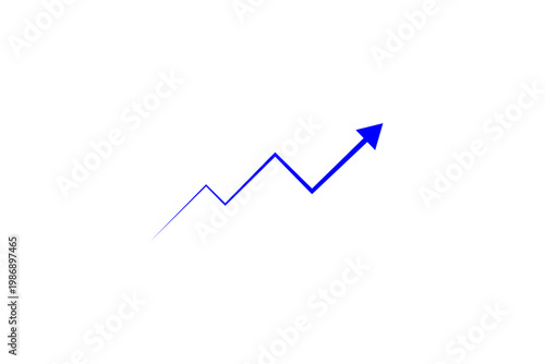 右肩上がりの折れ線グラフ - 急激な右肩上がりの青い矢印で、売り上げ急増の線グラフのイメージ
