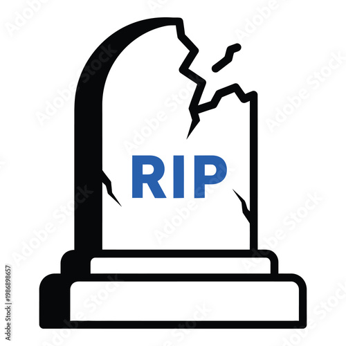 Cracked tombstone with RIP text on white background icon