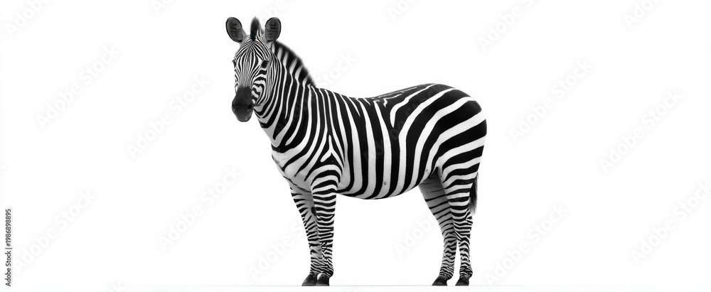 Fototapeta premium Charming zebra on a white backdrop bold African creature with classic black and white stripes